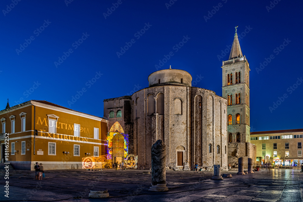 St. Donatus and Bell Tower at blue hour in the old town, Zadar, Croatia