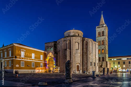 St. Donatus and Bell Tower at blue hour in the old town, Zadar, Croatia