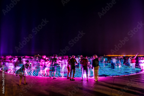 Purple lights at the solar panels in Zadar, Croatia