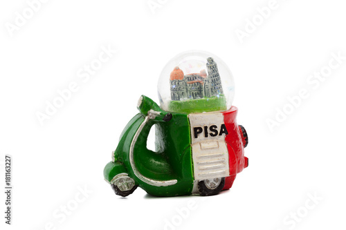 Snow globe travel souvenier destination isolated on white background photo