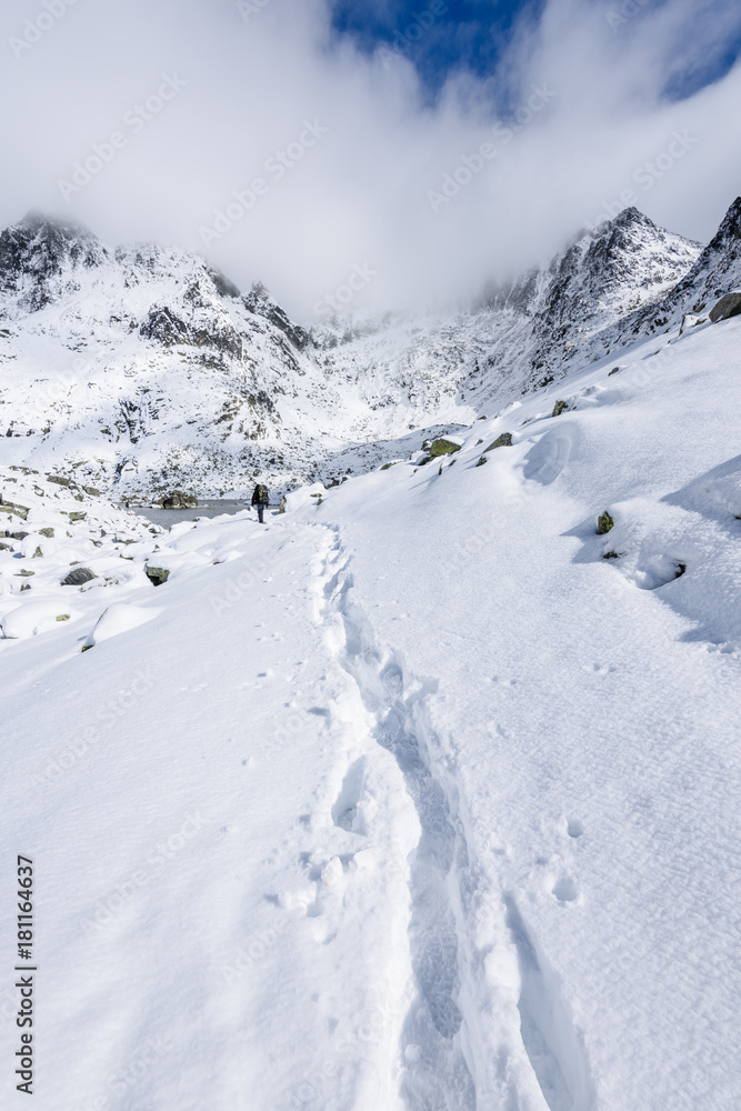 mountain tops in winter covered in snow