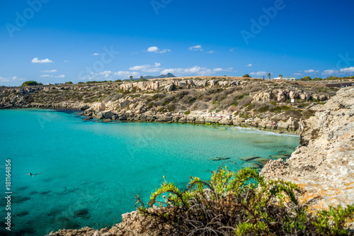 Favignana island, blue water creek, Egades island, Sicily, Italy