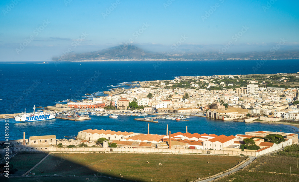 panorama from Favignana island and harbour, egades island, sicily, Italy