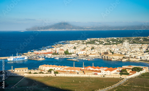 panorama from Favignana island and harbour, egades island, sicily, Italy