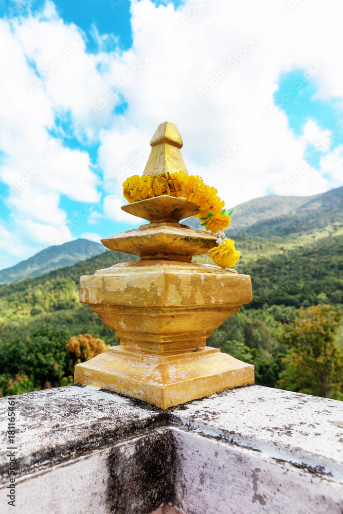 Gold pagoda of Chinese Sangthom Temple of the Goddess of Mercy Shrine in Chaloklum, Ko Pha Ngan, Thailand Gold pagoda of Chinese Sangthom Temple of the Goddess of Mercy Shrine in Chaloklum, Ko Pha Ngan, Thailand