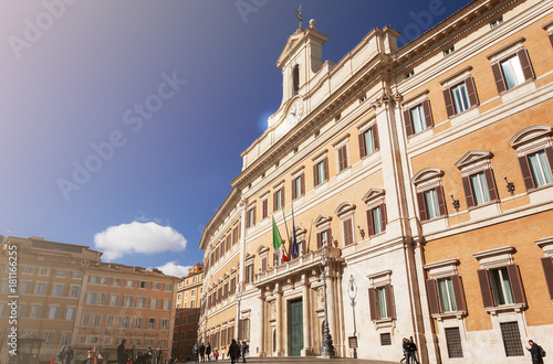 Facade of the Montecitorio Palace in Rome photo