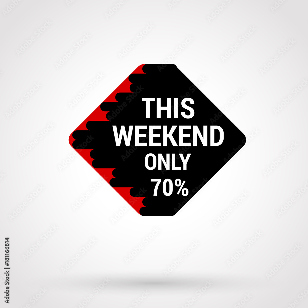 Sale sticker with hand drawn elements in red and black colors on white background. 70 percent discount. This weekend only Sale sticker with hand drawn elements in red and black colors on white background. 70 percent discount. This weekend only