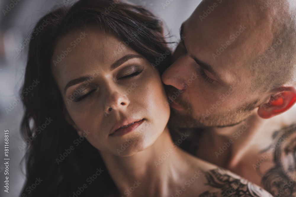 Close-up portrait of cheek kissing girl men 249. Close-up portrait of cheek kissing girl men 249.