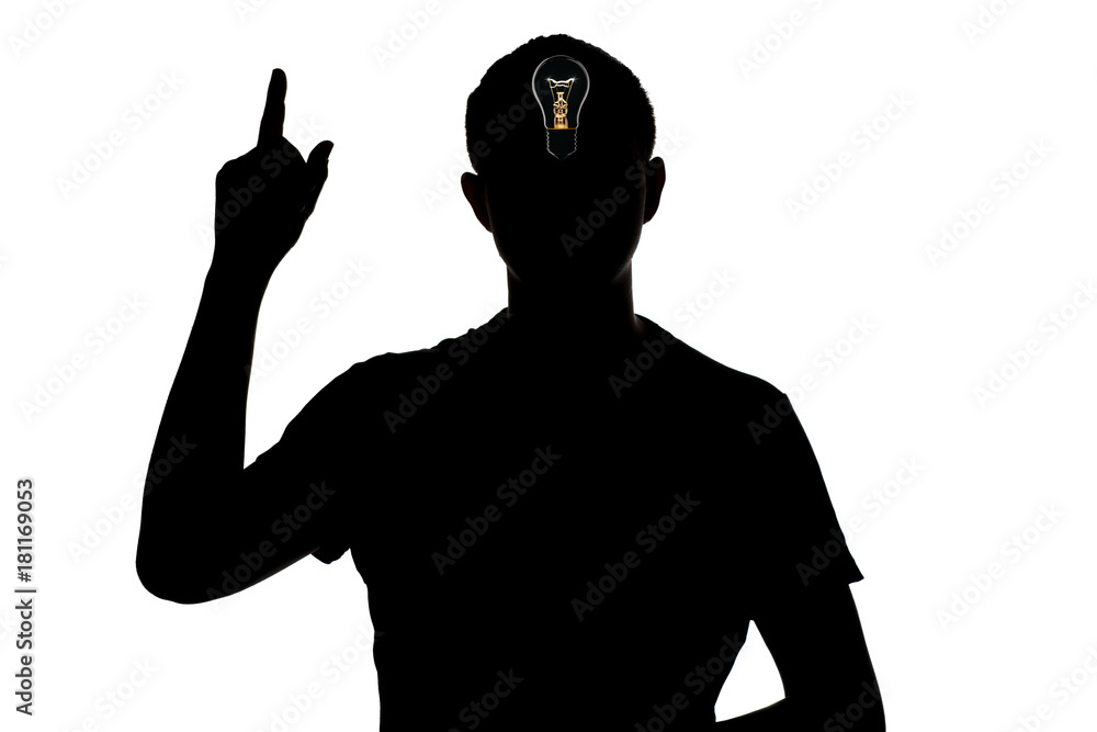 silhouette of an unknown man who dawned on an idea on a white isolated background, concept thought light bulb silhouette of an unknown man who dawned on an idea on a white isolated background, concept thought light bulb