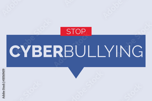 Cyberbullying banner isolated on light blue background.