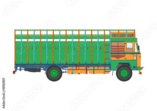 Colorful classic Indian truck. Vector.