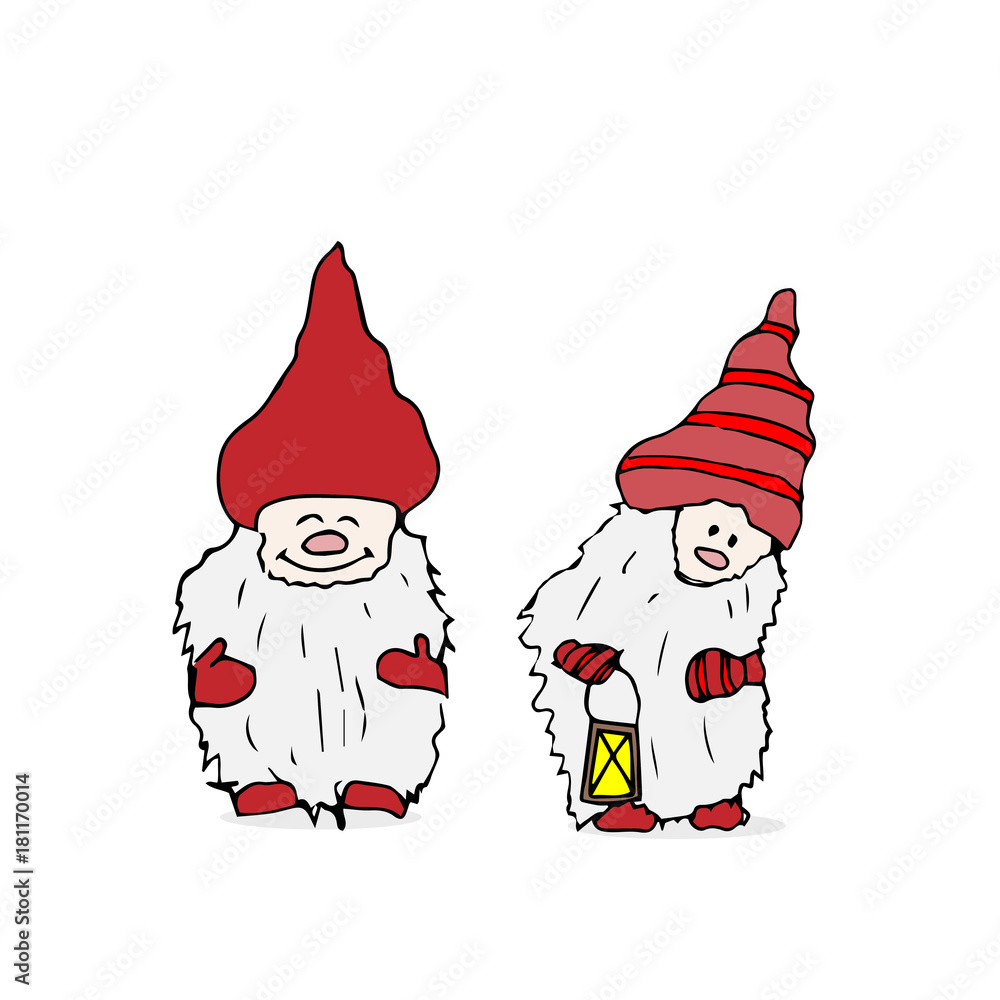 Outline set of Trolls gnomes with beards and long hats. Funny characters for Christmas. illustration Outline set of Trolls gnomes with beards and long hats. Funny characters for Christmas. illustration