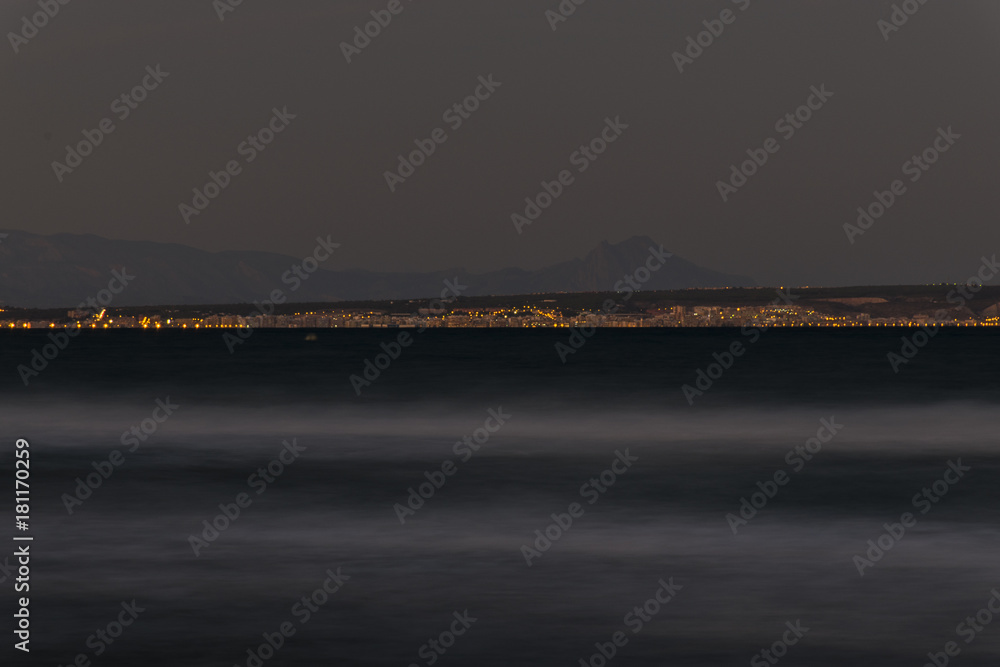 Fototapeta premium View of Santa Pola at nightfall, Alicante