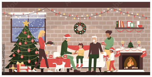 People celebrating Christmas at home