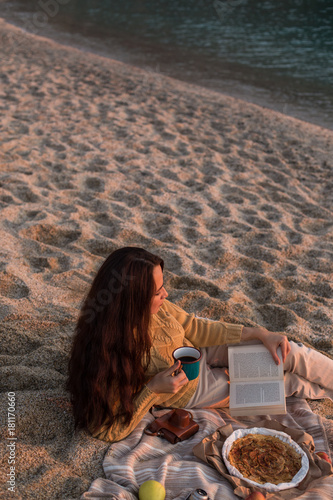 Cozy autumn picnic at the beach