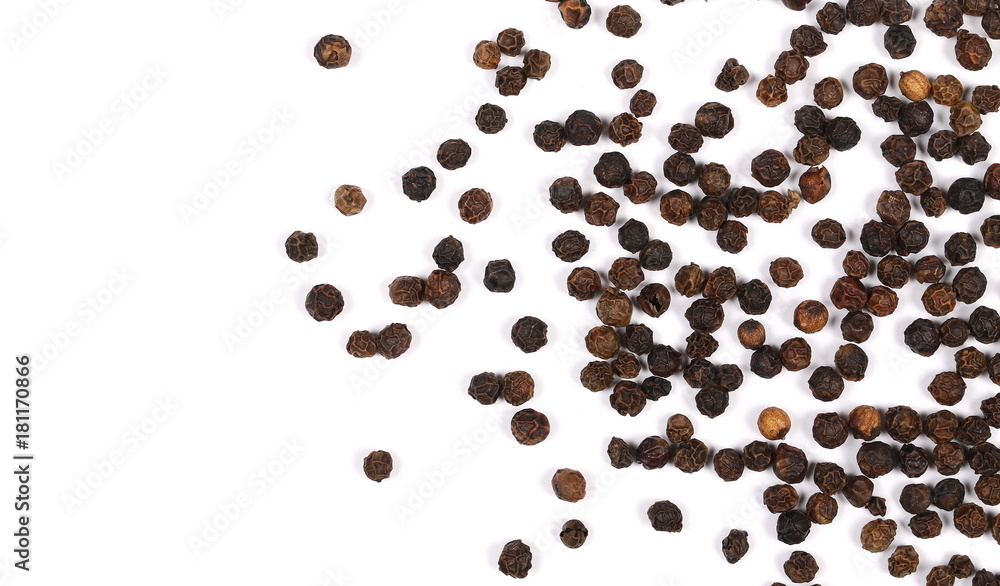 Black pepper isolated on white background, top view Black pepper isolated on white background, top view