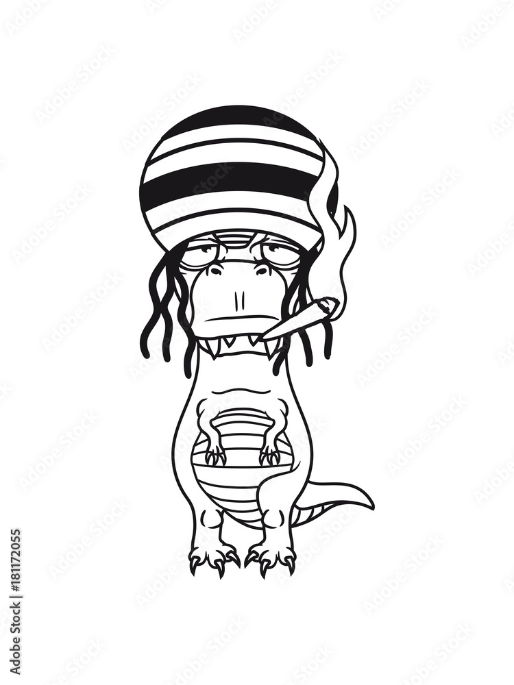 raggae jamaika kiffen bekifft kiffer weed hanf joint rauchen drogen party fleischfresser böse monster tyrannus saurus rex t-rex groß comic cartoon dinosaurier saurier dino