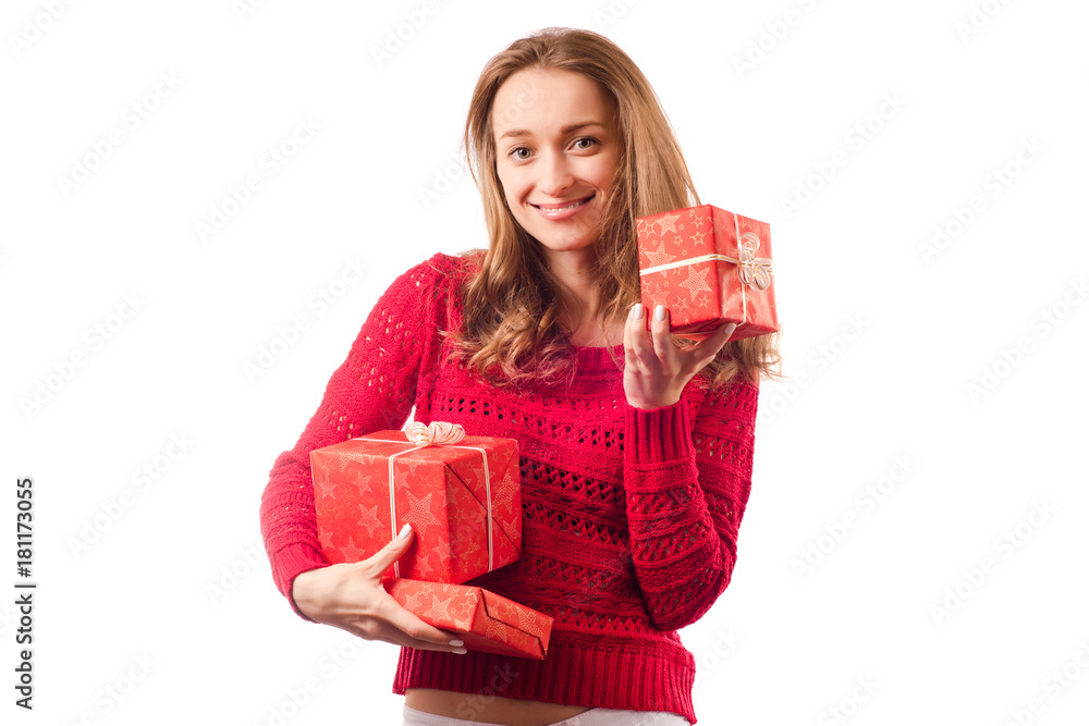 Young beautiful woman in hands holding a holiday gift Young beautiful woman in hands holding a holiday gift
