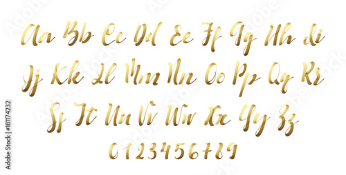 Latin alphabet golen. Letter font style ribbon.