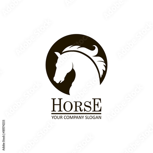 monochrome emblem of horse head on white background