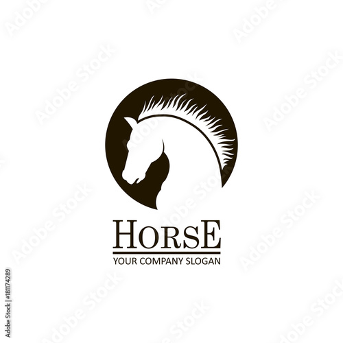 monochrome emblem of horse head on white background