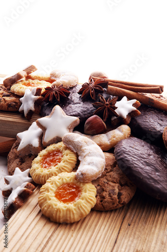 Variety of cookies, biscuits and nuts for christmas.