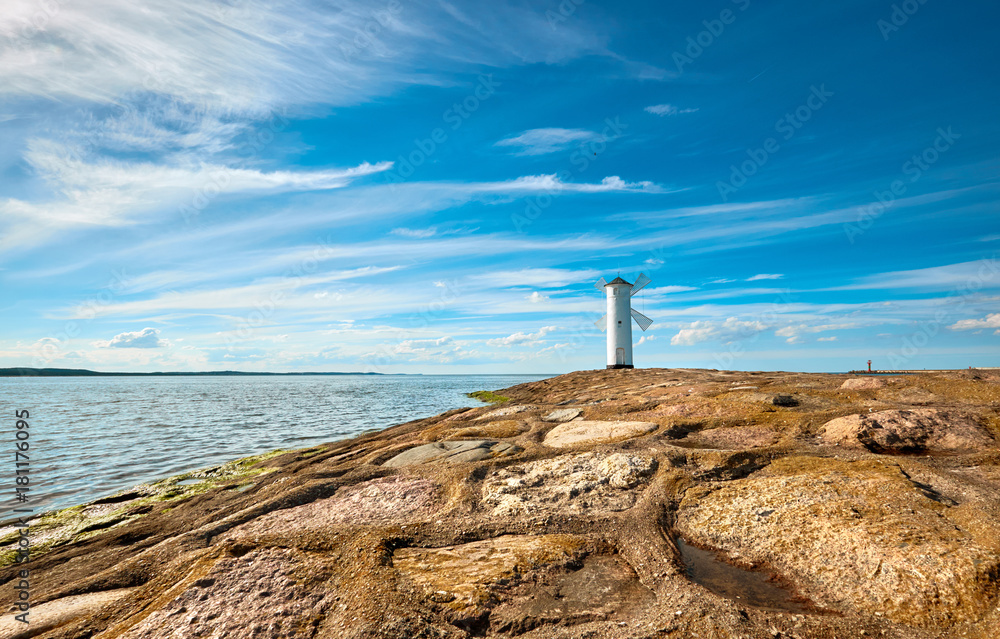 Panoramic image of a seaside by lighthouse in Swinoujscie, Poland Panoramic image of a seaside by lighthouse in Swinoujscie, Poland