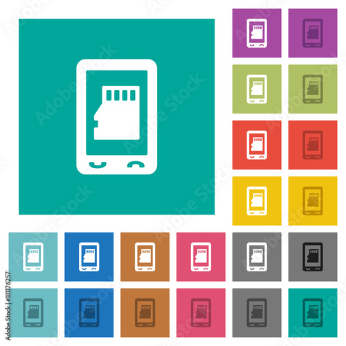 Mobile memory card square flat multi colored icons