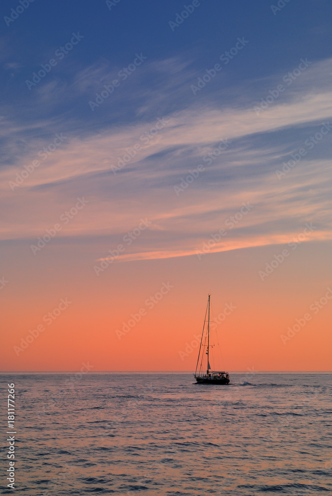 sailing boat at the dawn sailing boat at the dawn
