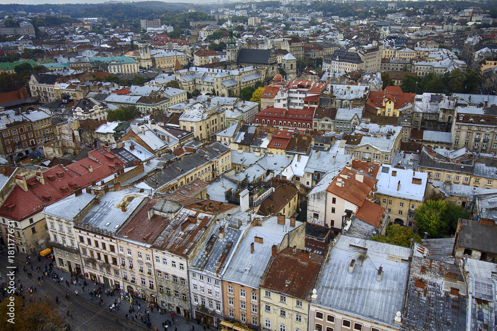 ?olorful roofs of the old city. Lviv, Ukraine