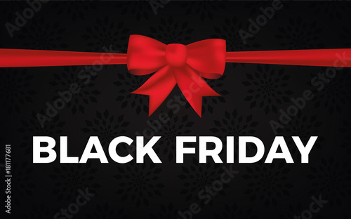 Black Friday - Rote Schleife mit schwarzen Blumen-Hintergrund