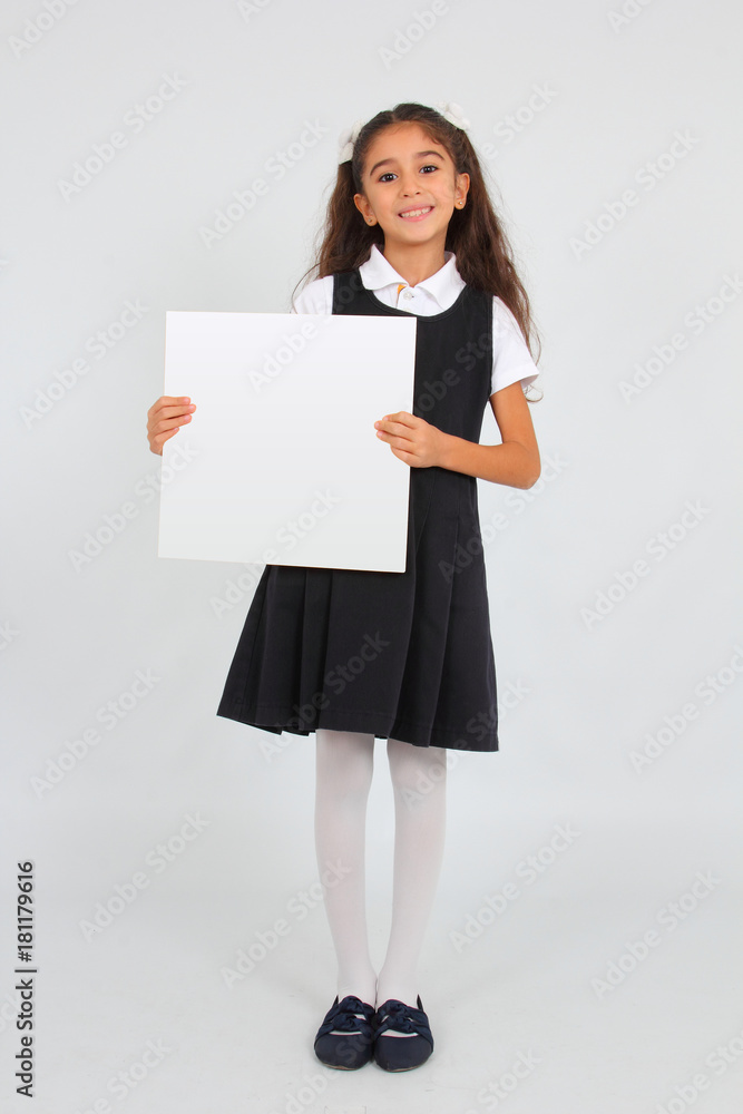 Student Girl Holding an Empty Banner Student Girl Holding an Empty Banner