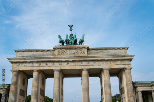 bronze statue four hourses pulling chariot on top of the Brandenburg Gate