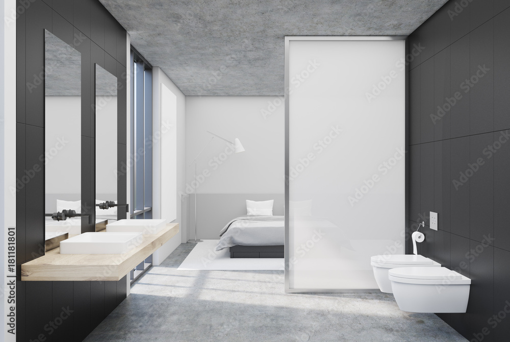 Fototapeta premium Gray bathroom interior, bedroom