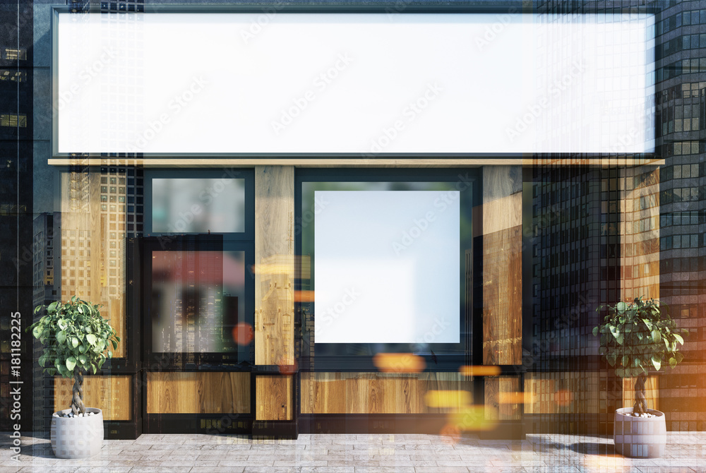 Black and wooden cafe facade, poster toned Black and wooden cafe facade, poster toned