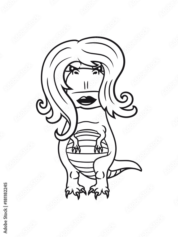 mädchen frau weiblich hübsch schön girl fleischfresser böse monster tyrannus saurus rex t-rex groß comic cartoon dinosaurier saurier dino