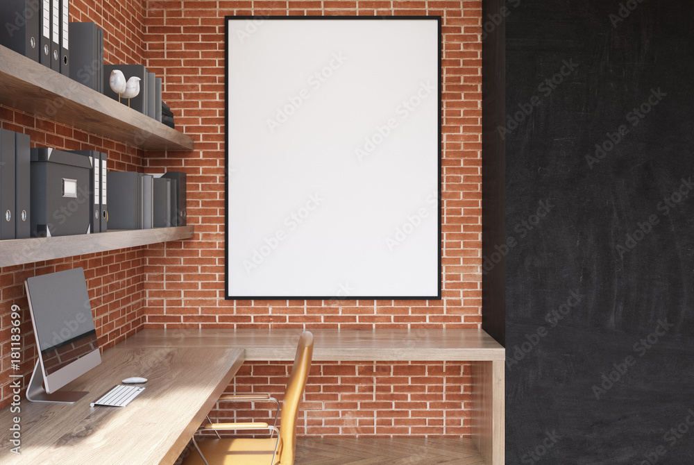 Fototapeta premium Brick and black CEO office interior, poster