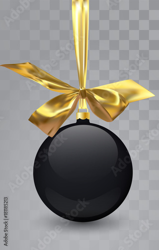 Glass Christmas black toy on a transparent background. Stocking Christmas decorations. Transparent vektor object for design, mocap. Vector illustration. 10 EPS