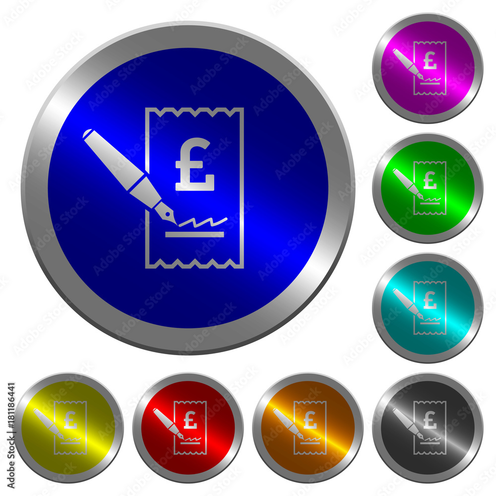 Signing Pound cheque luminous coin-like round color buttons Signing Pound cheque luminous coin-like round color buttons