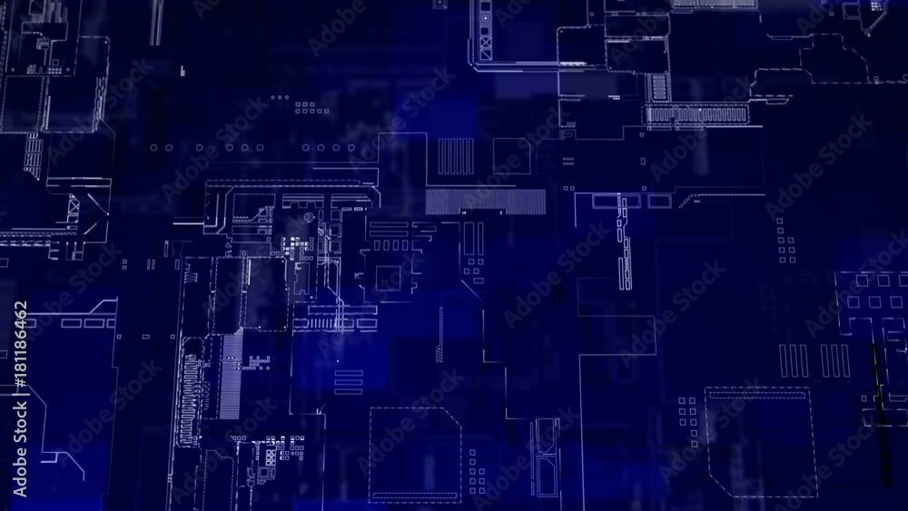 Blue diagram of electronic circuit boards, looped background Blue diagram of electronic circuit boards, looped background
