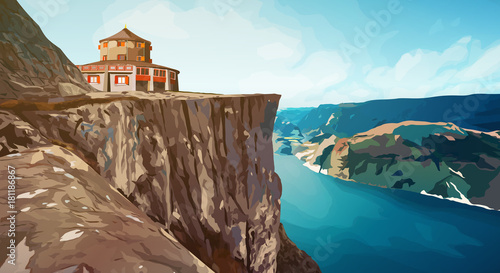 Mountain with building