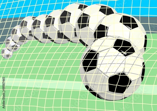 Penalty kick, a football running into the goal