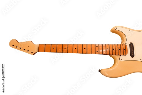 Empty Electric Guitar Neck Fretboard on White Background photo