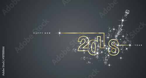 New Year 2018 line design firework gold white black vector
