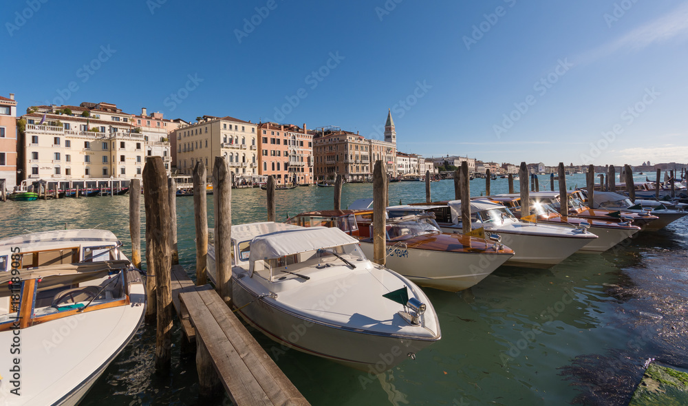 Water taxis waiting for rider at Venice,Italy
