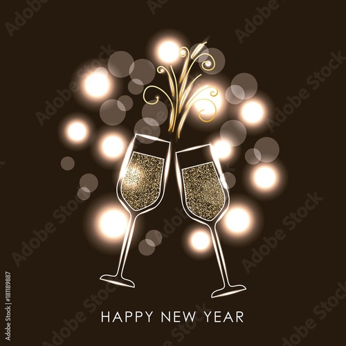 pair of champagne glass cheers drink blurred lights vector illustration