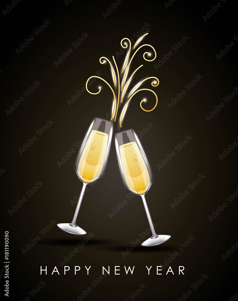 happy new year pair of champagne glass cheers drink celebration vector ...
