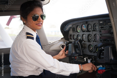 Female Pilot at the Aircraft Controls