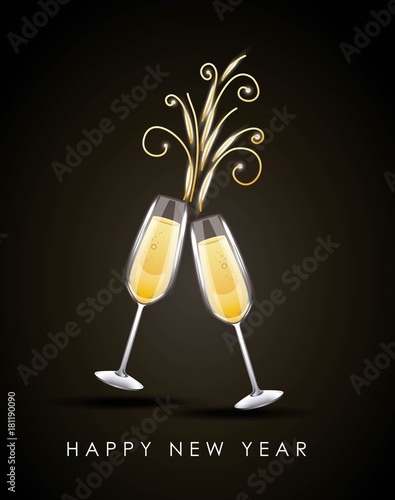 happy new year pair of champagne glass cheers drink celebration vector illustration