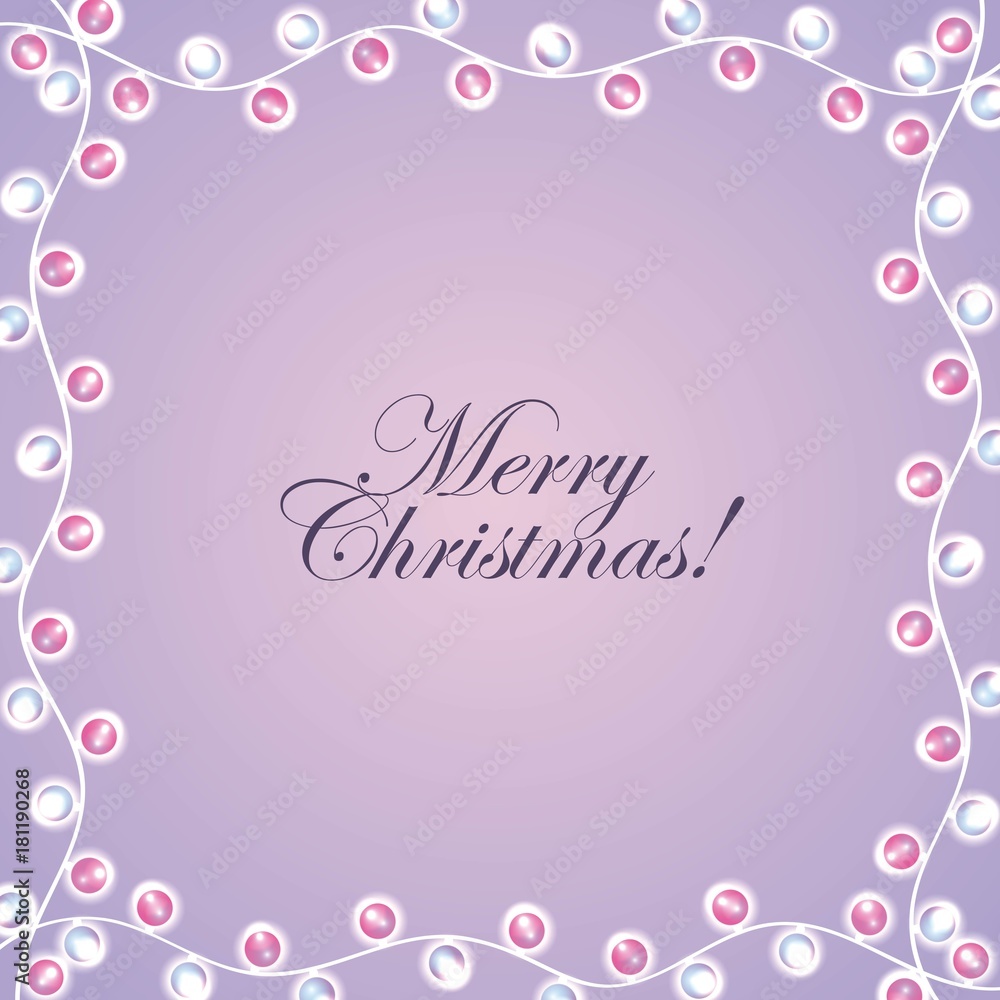 merry christmas card invitation lights decoration frame vector illustration